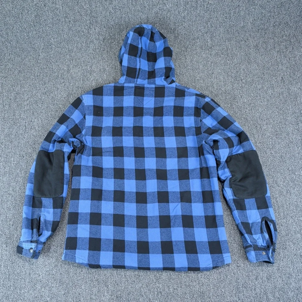 Routine Baseball Grunge Buffalo Plaid Hooded Flannel Shirt Mens Medium Blue